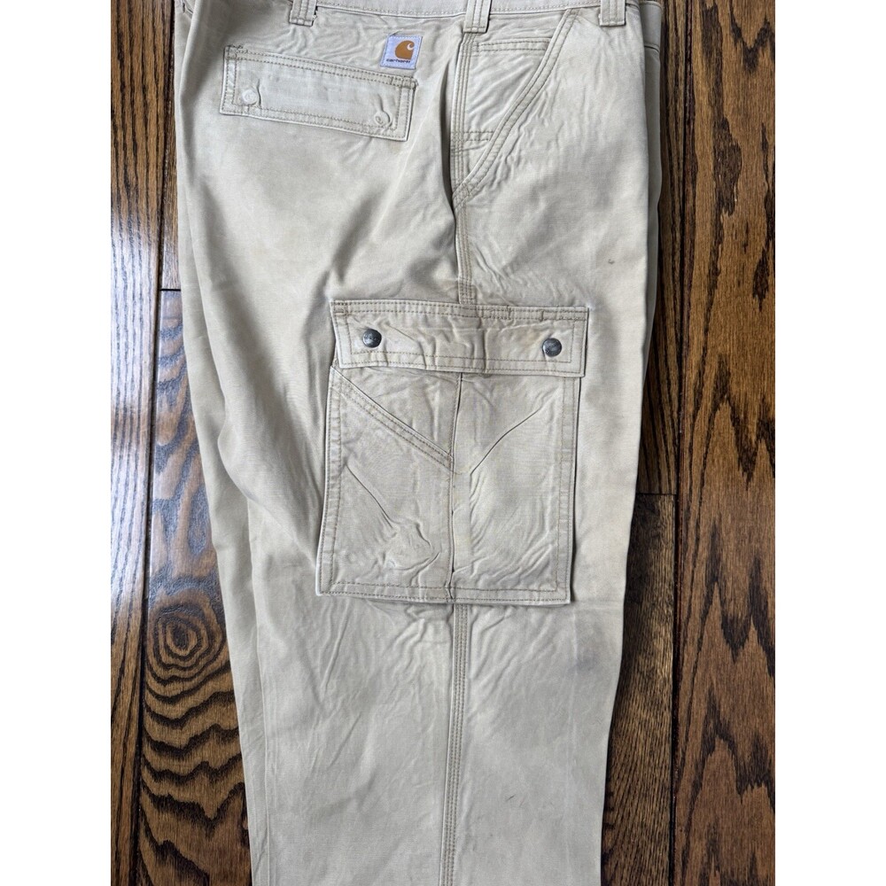 Carhartt Men’s Relaxed Fit Cargo Work Pants Size 42x32 Tan Cotton - Picture 10 of 10